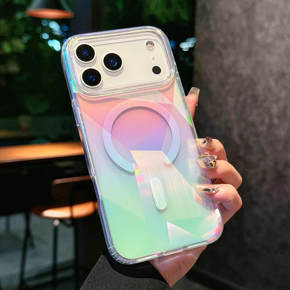 Funda magnética Aurora con gradiente láser para iPhone 17, 16, 15, 14, 13, 12 Pro Max Plus, carga inalámbrica de aire para Magsafe, funda a prueba de golpes - imagen 2