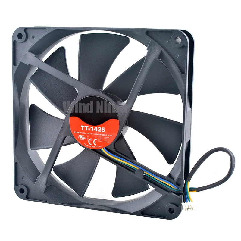 TT-1425 14cm 140mm ventilador de refrigeración con rodamiento de bolas doble HA1425M12SB-Z 140x140x25mm DC12V 0.36A 4 pines para fuente de alimentación del chasis - imagen 4
