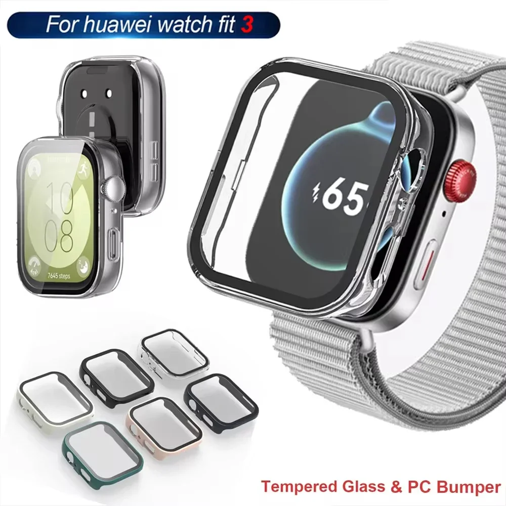 Vidrio + funda para Huawei Watch Fit 3 Protector de pantalla integral parachoques duro de PC caja de reloj de vidrio templado correa Huawei Watch Fit 3