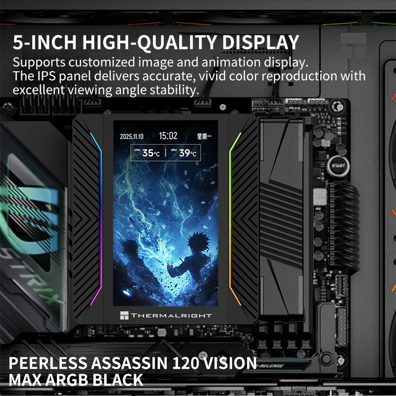 Thermalright Peerless Assassin 120 VISION MAX AGHP 5,0 6*6MM tubo de calor pantalla de 5 pulgadas enfriador de CPU refrigerado por aire para LGA1851/1700 AM5
