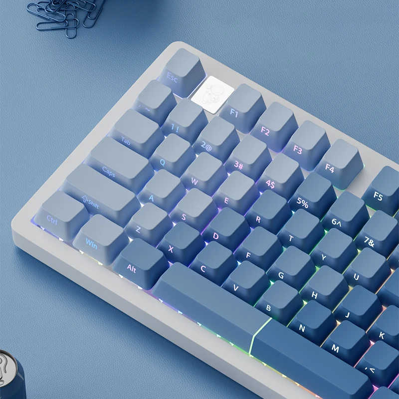 Teclas PBT de doble disparo, color azul nebuloso, 121 teclas, perfil de cereza, brillo lateral, teclas para interruptores Cherry MX, teclado para juegos