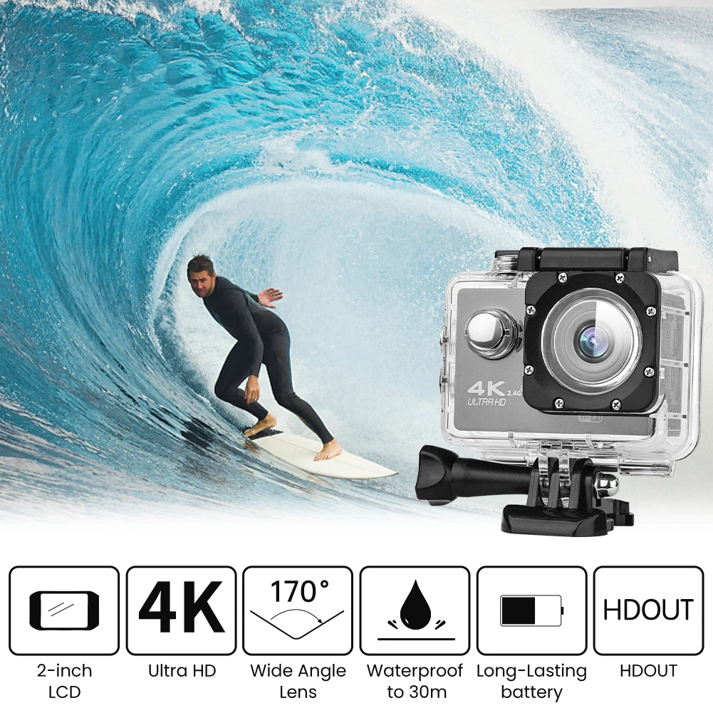 Cámara de Acción H9R 4K con WiFi, videocámara deportiva con Control remoto, DVR, DV go, resistente al agua, 30M, pantalla de 2,0 pulgadas, para casco, grabación de vídeo, regalo - imagen 4