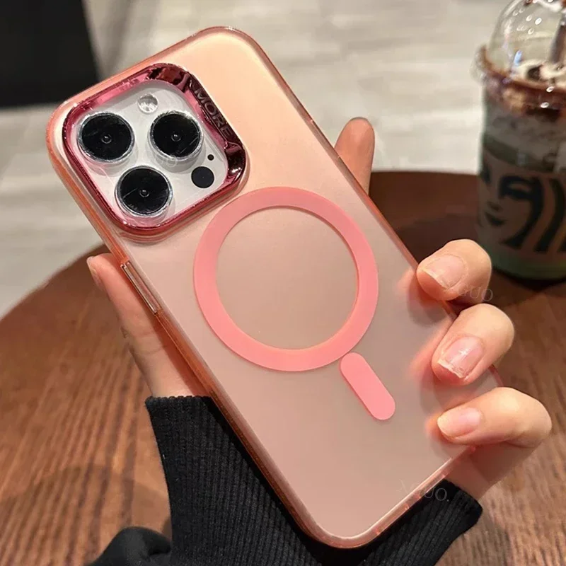 Funda esmerilada magnética colorida con láser chapado a la moda para iPhone 15 13 11 14 12 Pro Max 15 Plus Magsafe funda trasera dura de silicona - imagen 4
