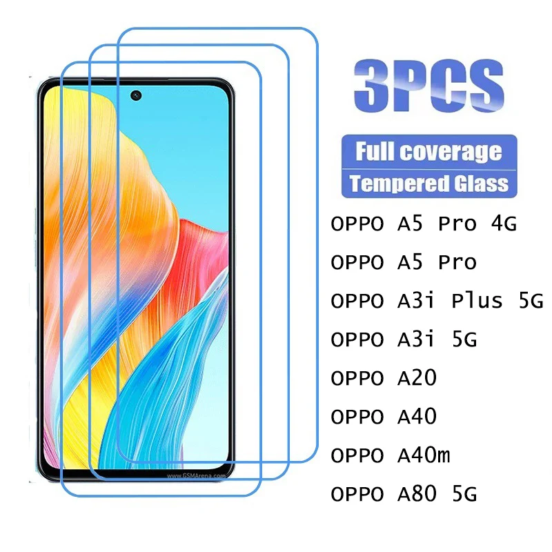 3 piezas de vidrio templado para OPPO A5 Pro 4G A3i Plus 5G A20 A40 A40m A80 Protector de pantalla