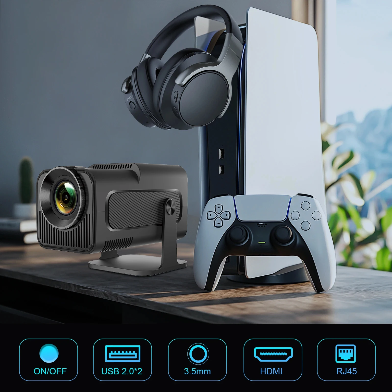 Salange HY320 Proyector 1920*1080P 4K compatible con Wifi6 390 ANSI Home Theater 180 ° Mini proyector flexible BT 5.0 portátil - imagen 2