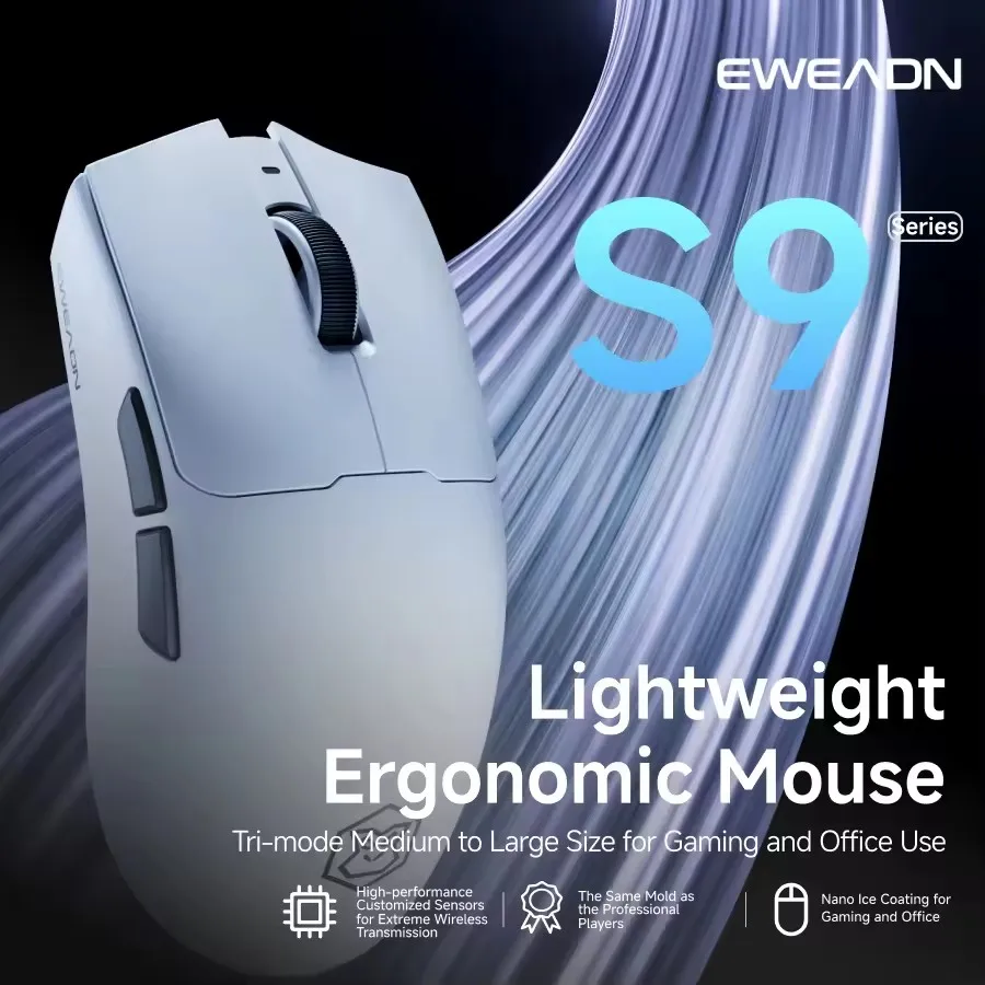 EWEADN S9 Pro/S9 Ultra inalámbrico de doble modelo PAW3395/PAW3950 accesorios ergonómicos ligeros para Pc 8K e-sports Gamer Mouse regalo - imagen 3