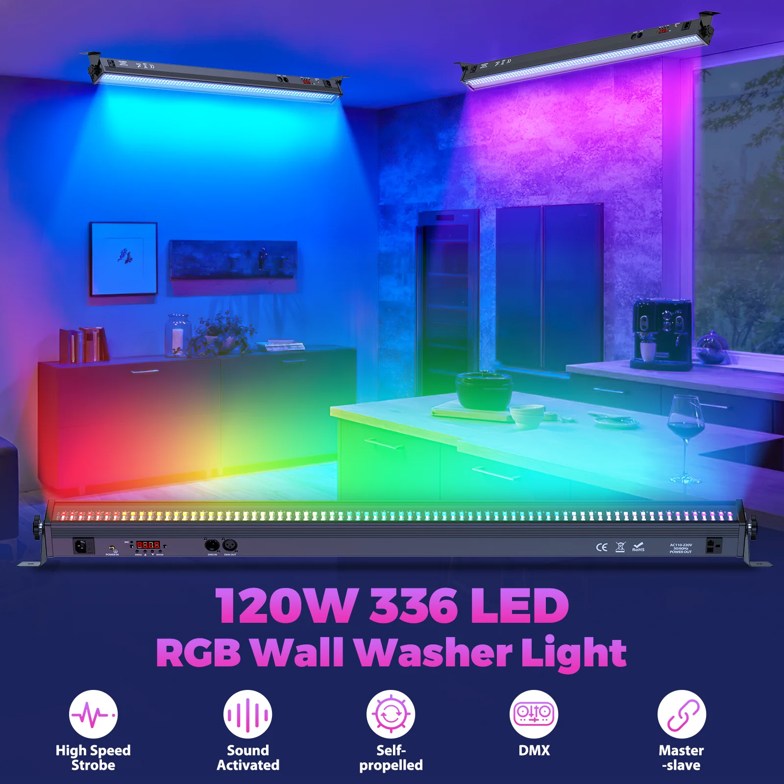U'King 1/2 Uds 120W barra de luz de lavado de pared RGB 336 LED luces de escenario 7000lm luces de pared para el hogar club nocturno boda fiesta Show - imagen 3