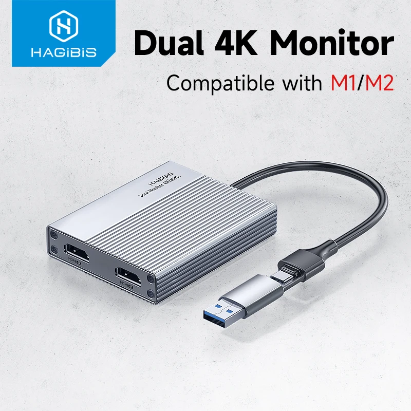 Hagibis-Adaptador de pantalla 4K USB-C/USB 3,0 a HDMI Dual, Compatible con Apple M1 M2, Windows Mac, DisplayLink, Chip DL6950