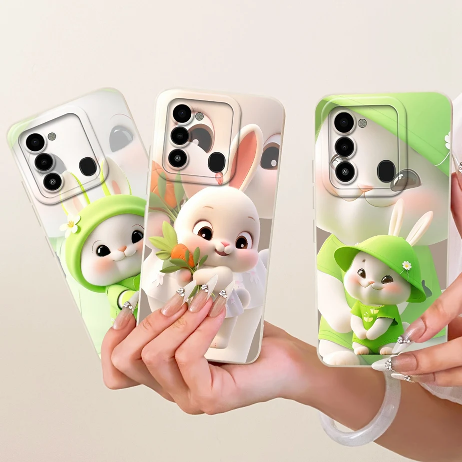 Para Tecno Spark Go 2022 Funda KG5 KG5h Linda funda de dibujos animados de conejo Funda de teléfono a prueba de golpes para Tecno Spark 8C Spark8C bolsas suaves