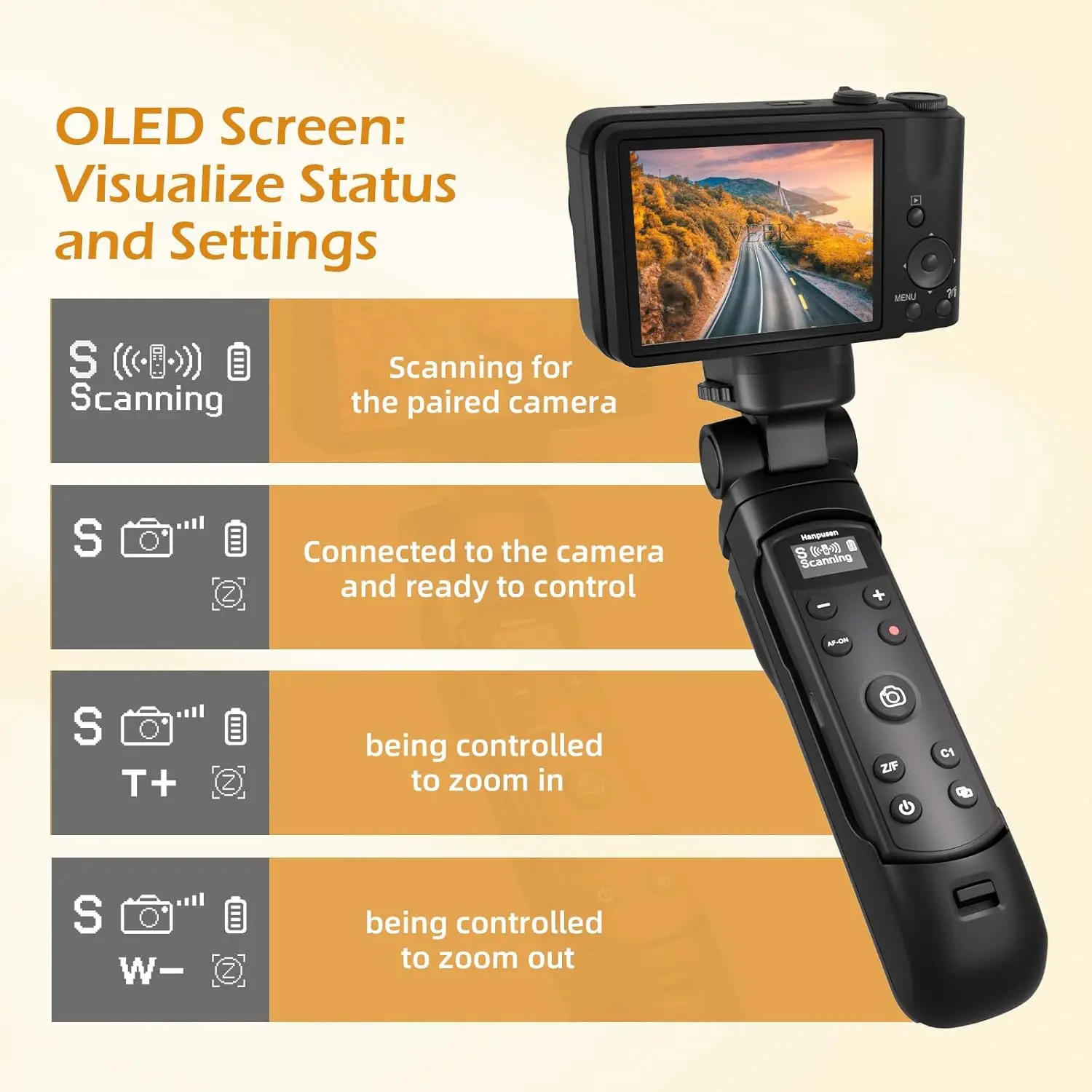 Trípode de agarre de disparo inalámbrico con Control remoto de pantalla OLED para Sony RX100M7/RX0II/ZV-E10/ZV-E1/ZV-1/ZV-1F/A6400/A6600/A6700 - imagen 4