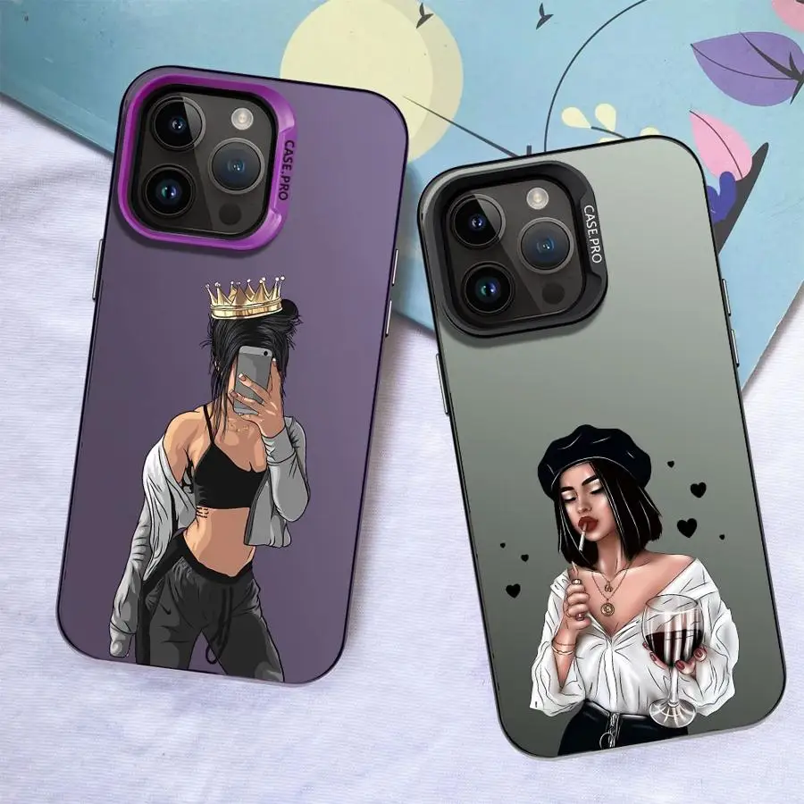 Funda trasera de teléfono con dibujos animados para mujer urbana para iPhone 14 16 17 Pro Max 11 17Air 13 15 Plus 16e XR XS 12