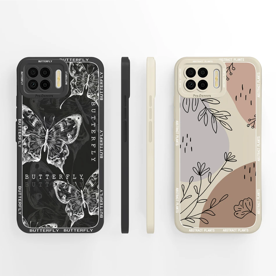 Para Oppo Reno 4 Lite / Reno 4F funda de teléfono Simple mariposa protección de cámara contraportada suave silicona líquida anticaída parachoques