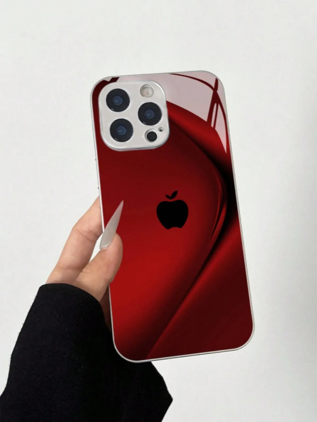 Para iPhone Funda para X/XS /XS MAX/XR / 11/12/13/14/15/16/17 Pro MAX Chapado en plata Diseño de vidrio templado "mela roja" - imagen 5