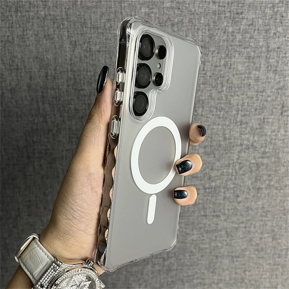 Para Magsafe Armor Wave rizado antideslizante funda de teléfono para Samsung S24 S25 Ultra S23 Plus cubierta esmerilada de carga inalámbrica de lujo - imagen 3