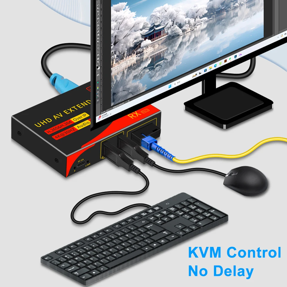 4K 30Hz 20Km HDMI fibra óptica USB KVM extensor transmisor de vídeo receptor sobre SC Cable de fibra extensor KVM para ratón teclado PC - imagen 3