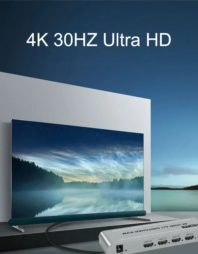 Conmutador KVM HDMI 4K 30hz 4x1, convertidor de Audio y vídeo 4 en 1 salida, compatible con teclado USB, Control de ratón, 4 unidades, portátil a proyector de TV - imagen 2