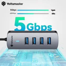 Hub USB-C Yottamaster 4 Puertos 5Gbps - Concentrador Alta Velocidad