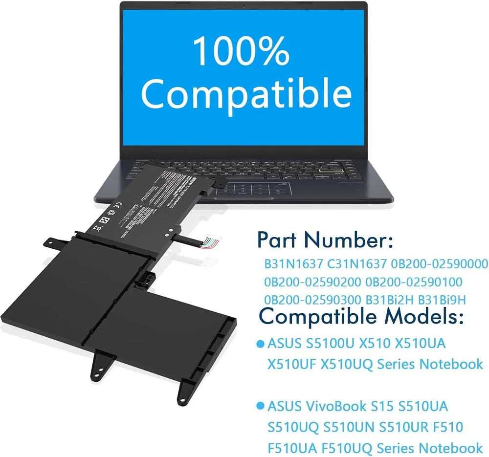 SKOWER 42Wh B31N1637 C31N1637 Batería para asus VivoBook F510 F510UA 15 K510U X510U X510UF X510UQ R520U R520U S15 S510U S510UQ - imagen 3