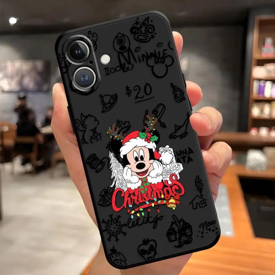Funda de teléfono suave negra para iPhone XR 7 8 15 16 14 Plus XS Max 13 12 11 17 Pro Max 17Air dibujos animados Mickey Minnie Navidad - imagen 5