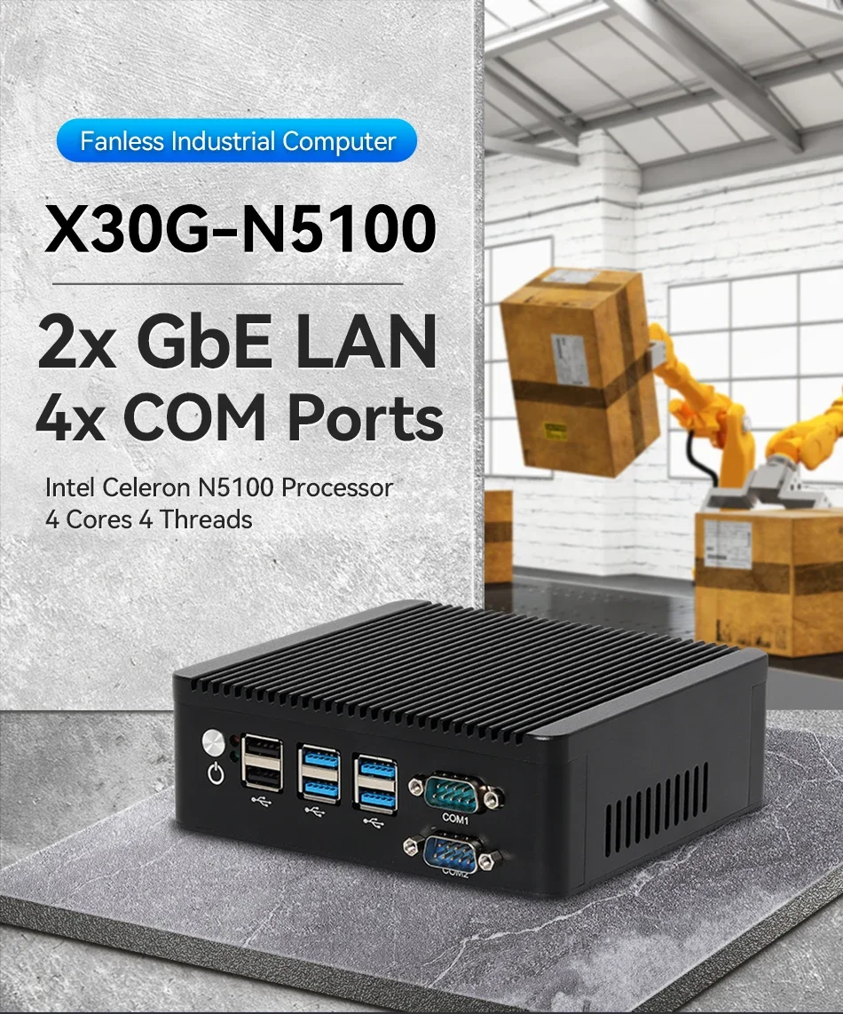 Mini PC Industrial sin ventilador Intel Celeron N5100 DDR4 2LAN 4COM RS232 RS485 VGA HDMI WIFI 4G LTE Windows 11/10 computadora Linux - imagen 3