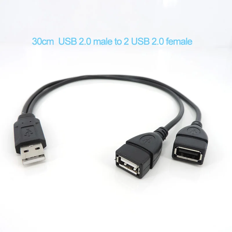 Cable de extensión USB 2,0, adaptador de fuente de alimentación, convertidor, divisor, 30cm, 2,0 USD A 1 enchufe macho A 2 hembra - imagen 4