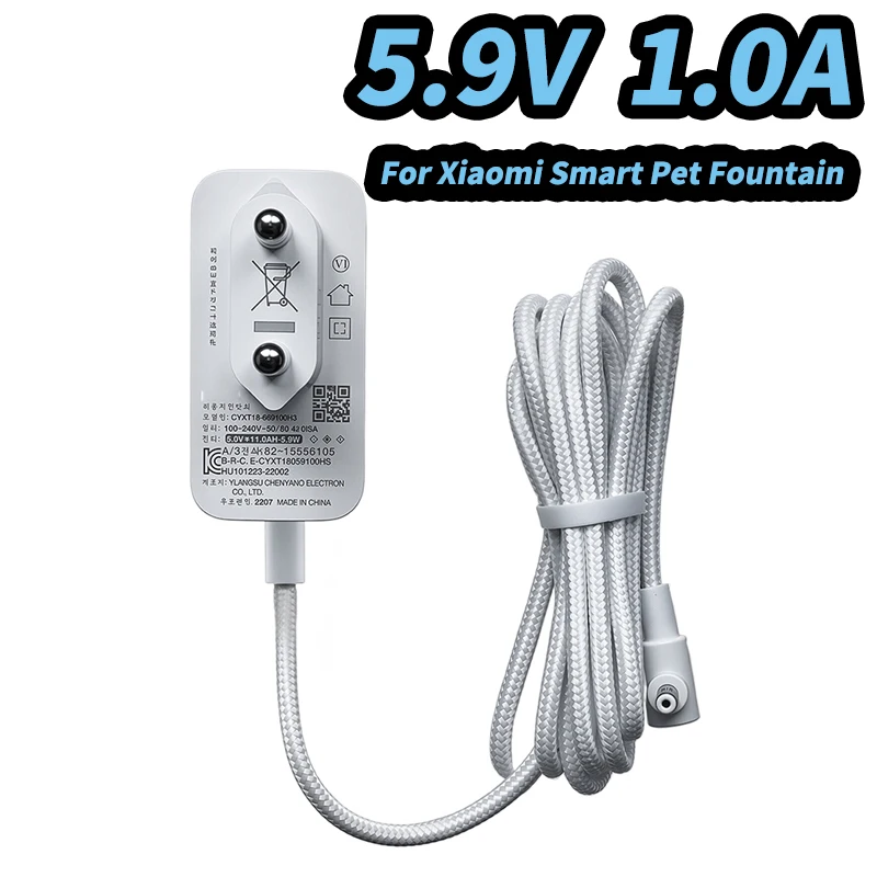 Cable de alimentación para fuente de mascota inteligente Xiaomi, cargador europeo, adaptador de fuente de alimentación de 5,9 W y 5,9 V, cable de alimentación para dispensador de agua para mascotas xiaomi