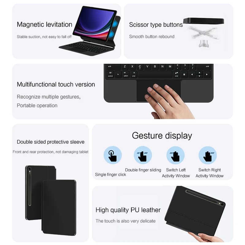 AJIUYU cubierta de libro teclado para Samsung Galaxy Tab S10 FE 10,9 "2025 funda S7 S8 S9 FE 11 pulgadas teclado mágico funda magnética Folio - imagen 4