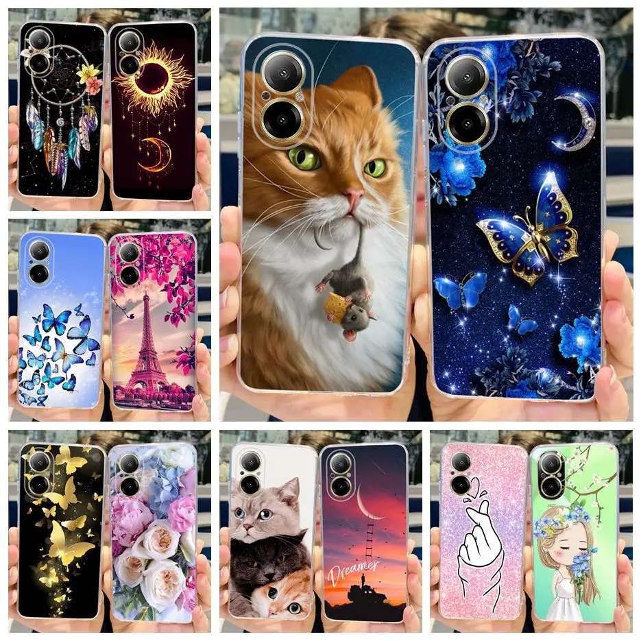 Para Realme C67 4G funda RMX3890 lindo gato mariposa cubierta pintada funda de teléfono de silicona suave para Realme C67 C 67 RealmeC67 4G parachoques