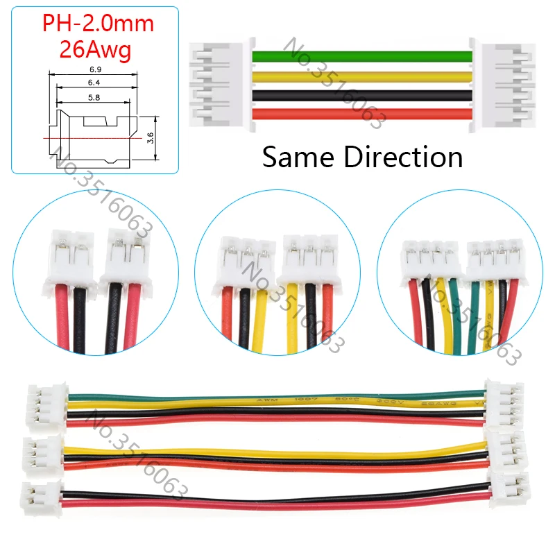 5/10 Uds Micro JST PH 2,0mm conector macho/hembra con Cable 100/200/300mm Cable 2/3/4/5/6/8/10P línea de puente de pines para Arduino - imagen 4