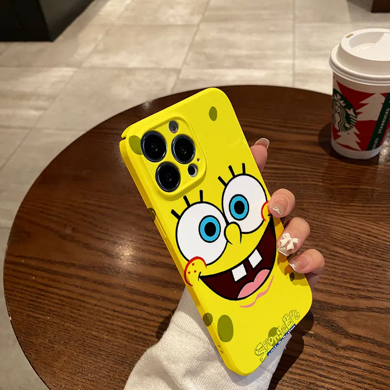Funda de teléfono con bonitos dibujos de S-SpongeBobs para IPhone 16 15 14 13 12 11 Pro Max XS XR XSMax 6 7 8 Plus, protección brillante HD para PC - imagen 4