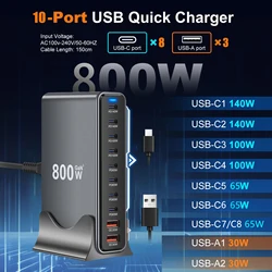 Estación de carga GaN de escritorio con puertos USB-C y carga rápida