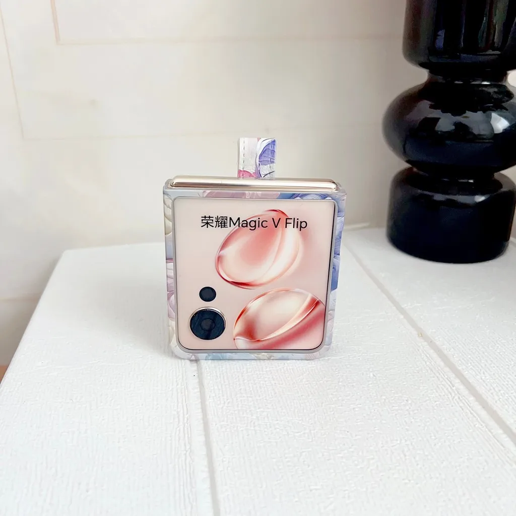 Con cordón para Honor Magic V Flip 5G relieve acuarela flores duro PC funda de teléfono a prueba de golpes - imagen 5