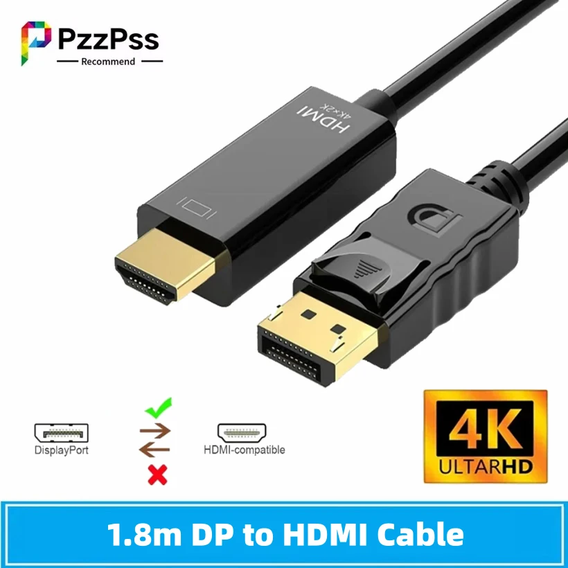 1,8 M 4K DisplayPort a HDMI Cable Compatible DP a HDMI adaptador puerto de visualización convertidor de Audio y vídeo para PC Monitor de proyector HDTV - imagen 5