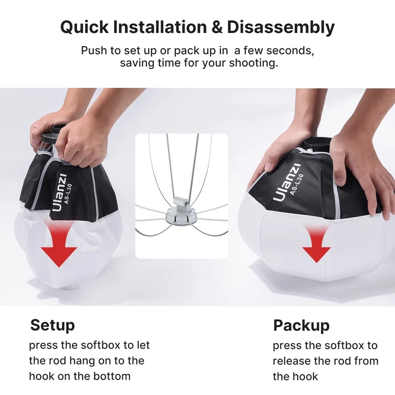 Ulanzi AS-L30 30cm linterna Softbox Mini montaje Bowens bola de liberación rápida difusor de luz modificada para Ulanzi LT028 LT005 luz COB - imagen 4