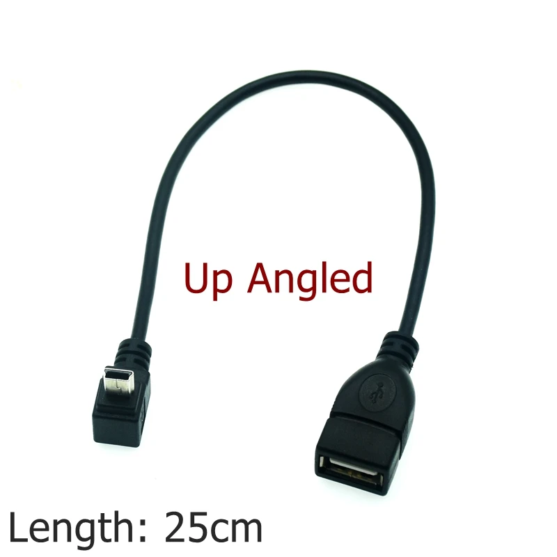 USB A cabeza hembra a Mini USB B OTG cabeza macho adaptador de cable de 90 grados 5P OTG V3 cable de datos de puerto para audio de coche tableta MP3 MP4 - imagen 4