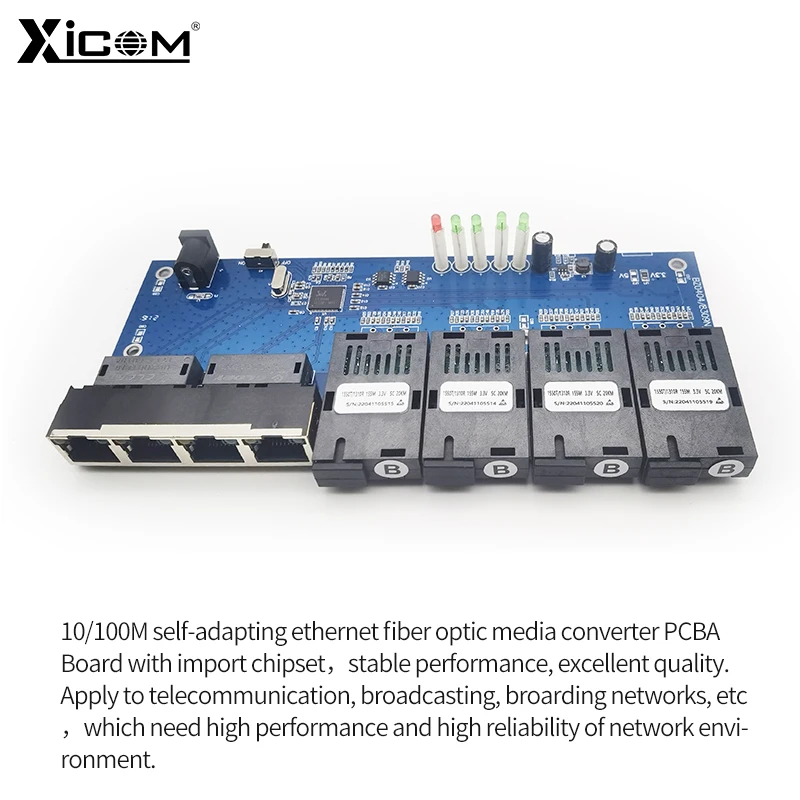 Convertidor de medios ópticos, interruptor de Fibra Ethernet 10/100, modo único, PCBA 4 RJ45 4 SC, placa transceptor óptico de Fibra, 20KM, 1310-1550NM - imagen 5