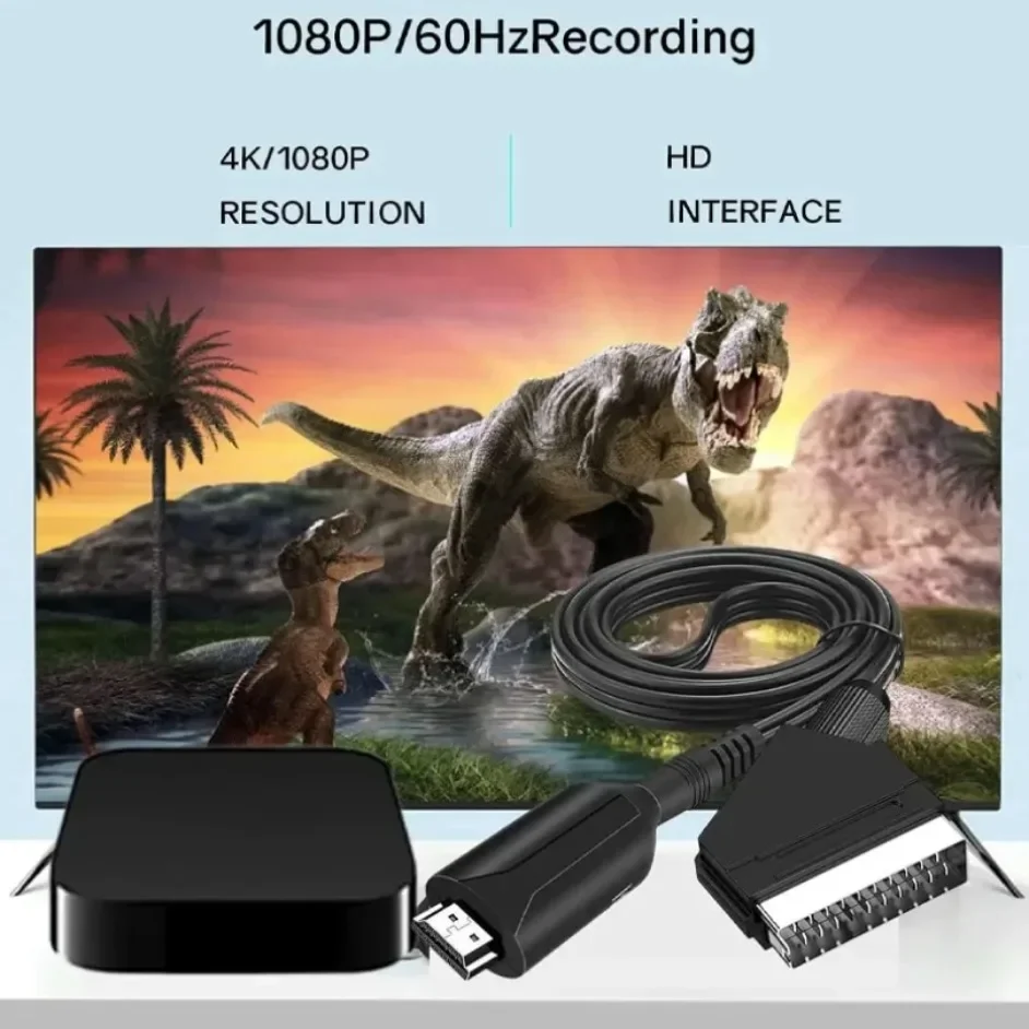 Cable convertidor compatible con SCART a HDMI, interruptor de 720P/1080P, adaptador convertidor de Audio y vídeo con salida HD, para enchufe Sky Box STB - imagen 4