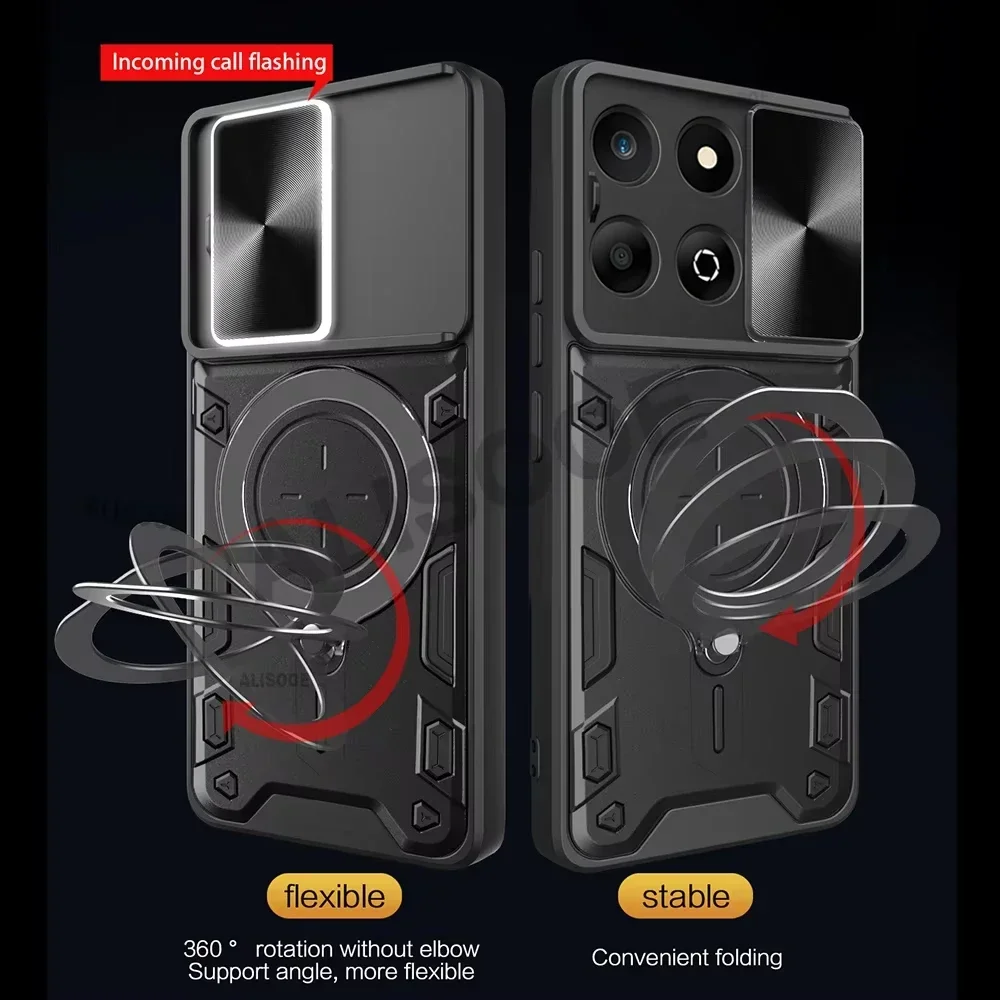 Funda Armor para Honor X7C, Funda deslizante para lente de cámara, soporte de anillo magnético, Funda a prueba de golpes para Honor X7C 4G, Capa a prueba de golpes - imagen 3