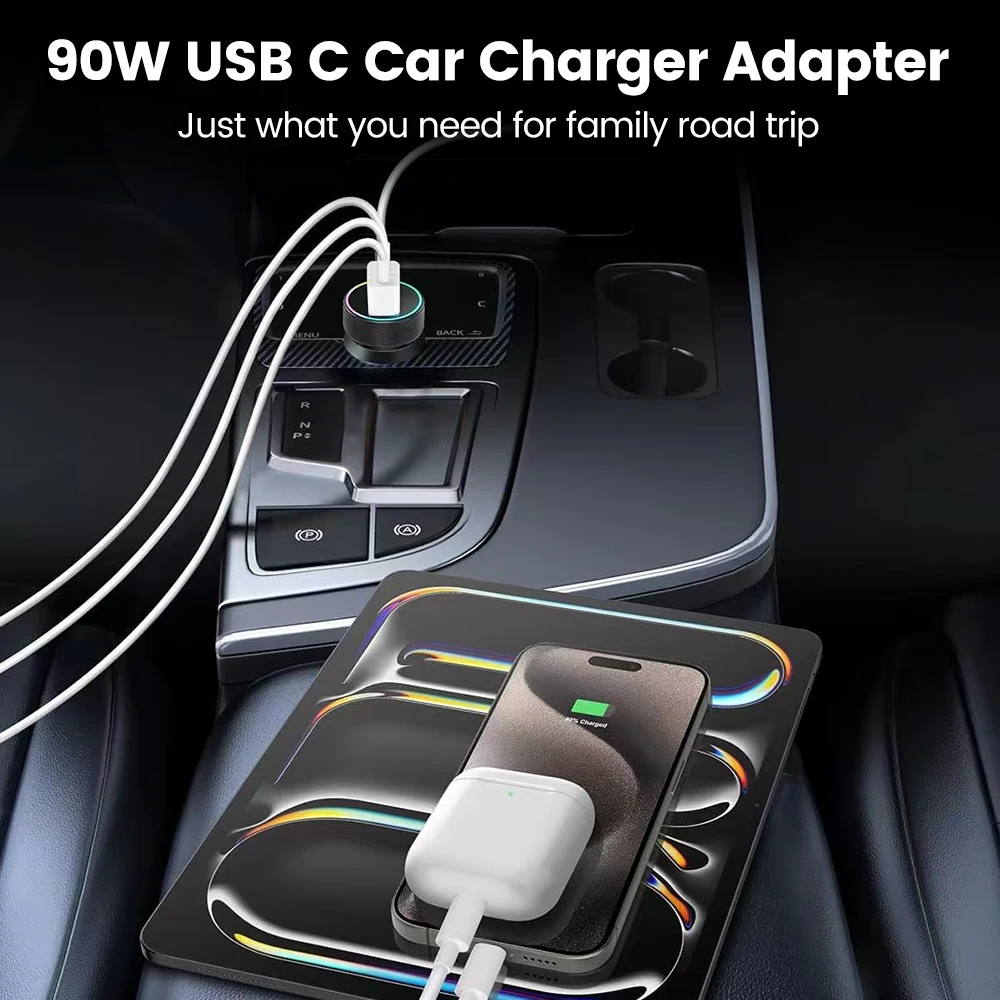 PD90W 4 puertos PD USB cargador de encendedor de cigarrillos adaptador QC3.0 cargador rápido en el coche para iPhone15 Samsung Ipad Macbook portátil - imagen 2