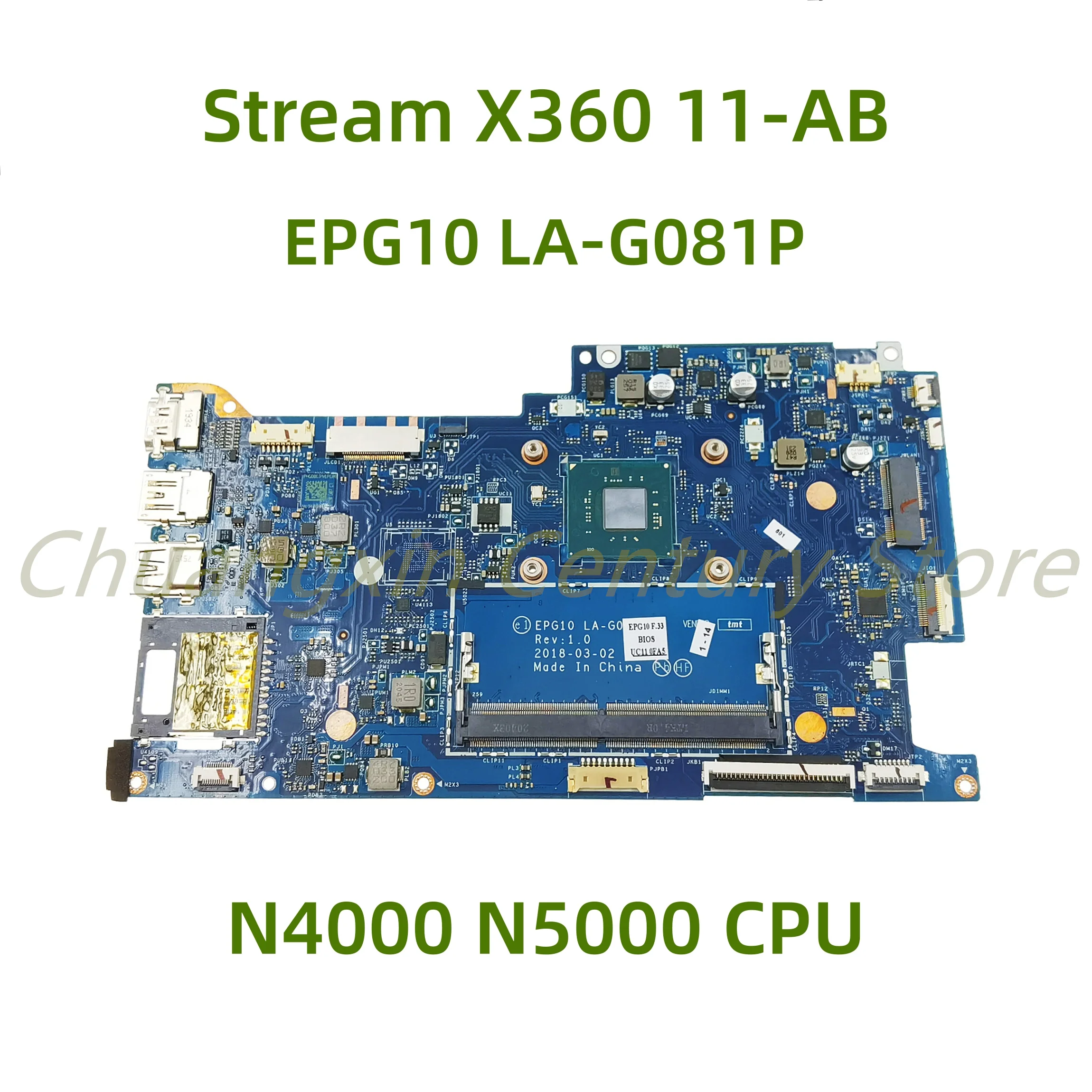 Para HP Stream X360 11-AB placa base de computadora portátil EPG10 LA-G081P con CPU N4000 N5000 sin disco duro 100% probado completamente en funcionamiento