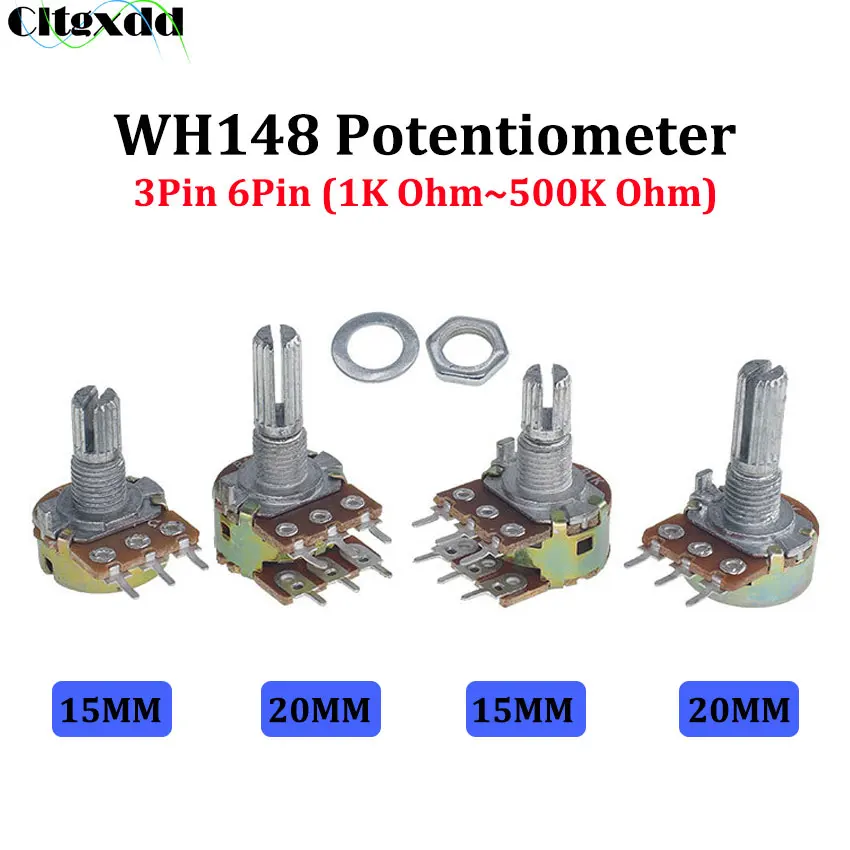 Amplificador de eje, potenciómetro estéreo Dual individual 2/5/10/50/100/500K, WH148, B1K, B2K, B5K, B10K, B20K, B50K, B100K, B500K, 3/6Pin, 15/20mm