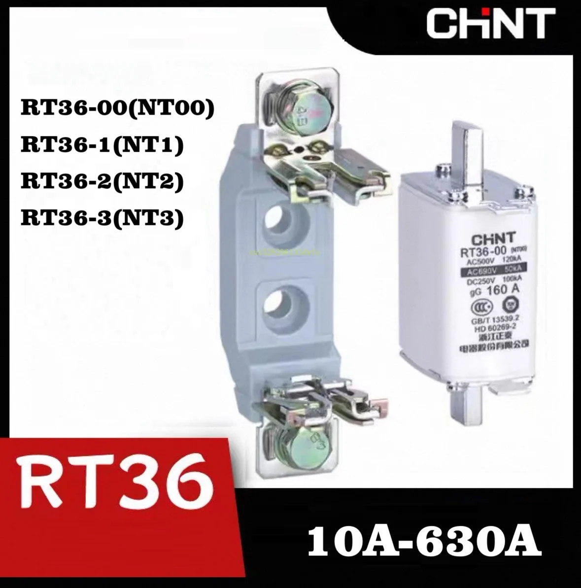CHINT Fusible Core RT36-00 NT00 RT36-1 RT36-2 RT36-3 355A 400A 500A 630A 125A 160A 200A 250A 300A NT1 NT2 NT3 Base de resistencia cerámica