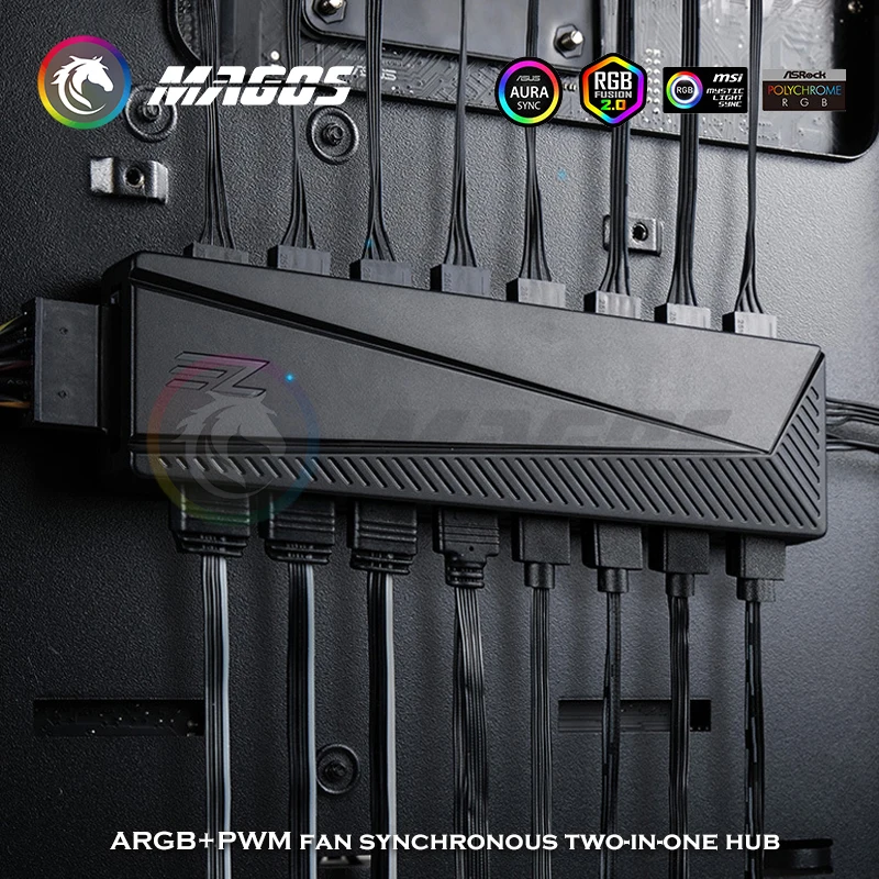Convertidor de ventilador RGB de escritorio, compatible con placa base 5V/12V, sincronización 5VARGB a MB 12V/5V AURA SYNC, 1-8 vías duales - imagen 5