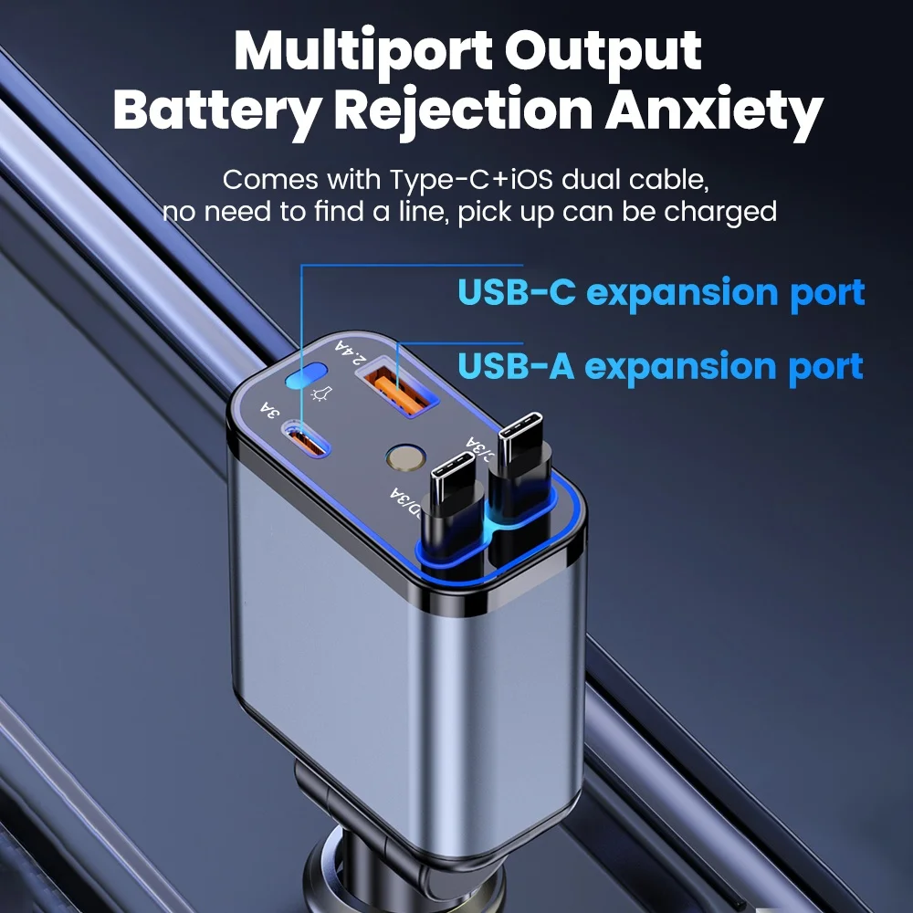 Cargador de coche de 120W, Cable USB C 4 en 1 para IPhone, Huawei, Samsung, Cable de carga rápida, adaptador de encendedor de cigarrillos, lámpara de cielo estrellado - imagen 3