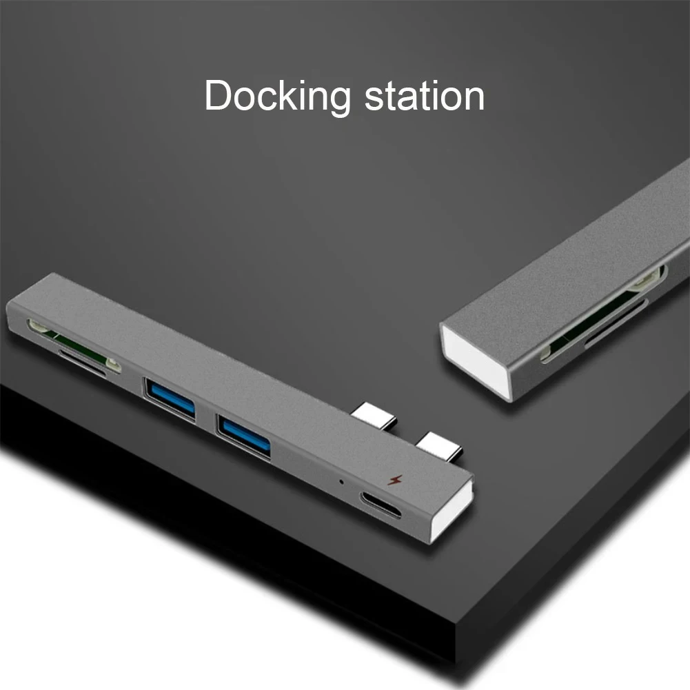 Hub USB C con carga PD, 2 puertos de datos USB, lector de tarjetas SD TF, estación de acoplamiento combinada 5 en 2, Compatible con Macbook Pro 2018 2019