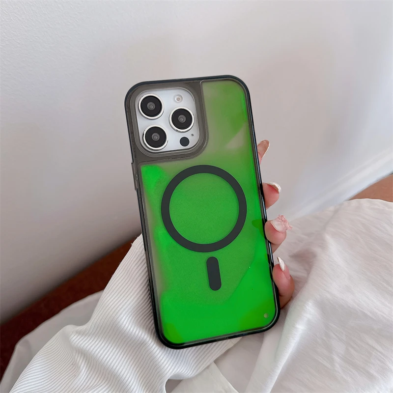Funda magnética fluida con arena movediza líquida luminosa con luz nocturna para Magsafe IPhone 16 15 14 13 Pro Max Plus I16 Mag funda segura para teléfono - imagen 5