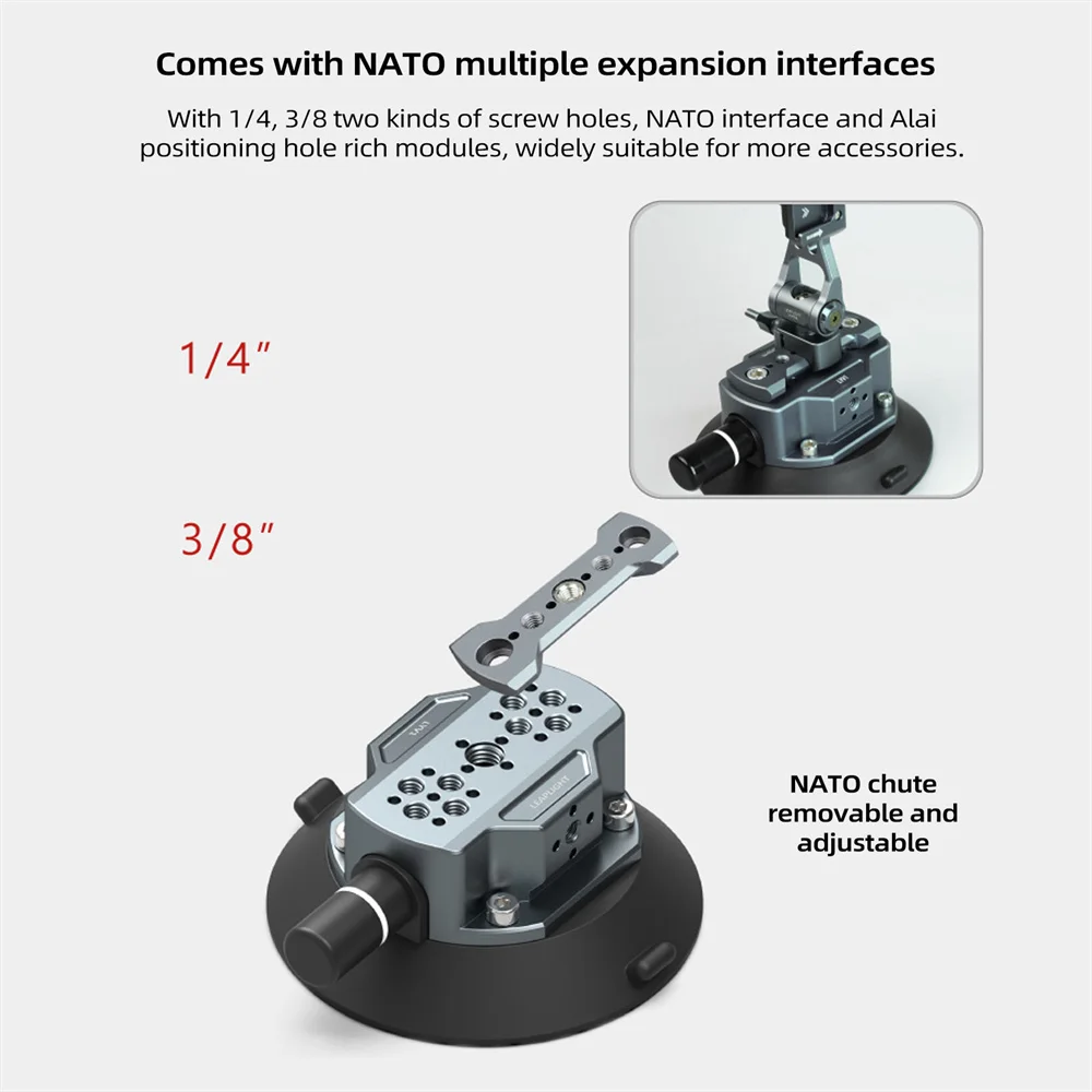 New Hand Pump Car Suction Cup Phone Action Camera Holder W NATO 360 Adjustable 1/4" 3/8"  for Gopro Insta360 DSLR Action Camera - imagen 4