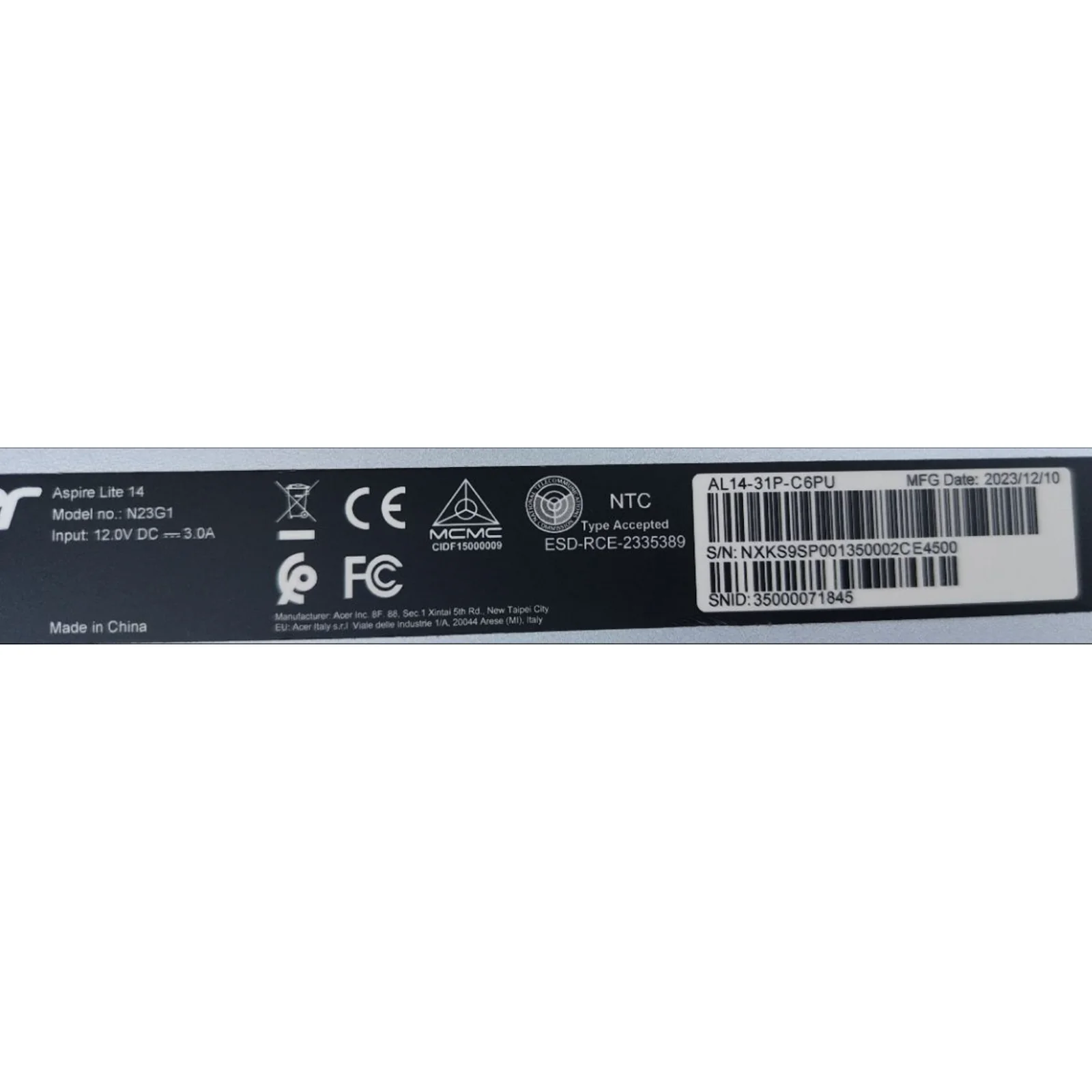 Teclado para portátil Acer Aspire Lite14 AL14-31P N23J6 N23G1 estadounidense - imagen 3
