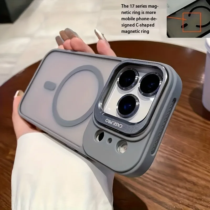 Funda de teléfono magnética de lujo a prueba de golpes para iPhone 17 13 12 15 14 16 Pro Max Plus 17Pro 17 Air fundas protectora de lente con soporte de Metal, fundas para iphone 17 16 pro max - imagen 5
