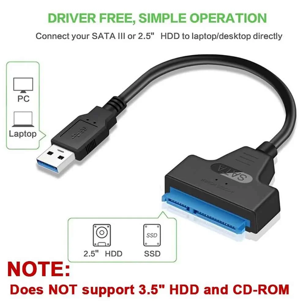 Conector de Cable USB 3,0 a SATA para disco duro externo HDD SSD de 2,5 pulgadas, adaptador SATA 3 de 22 pines, convertidor adaptador SATA a tipo C - imagen 2